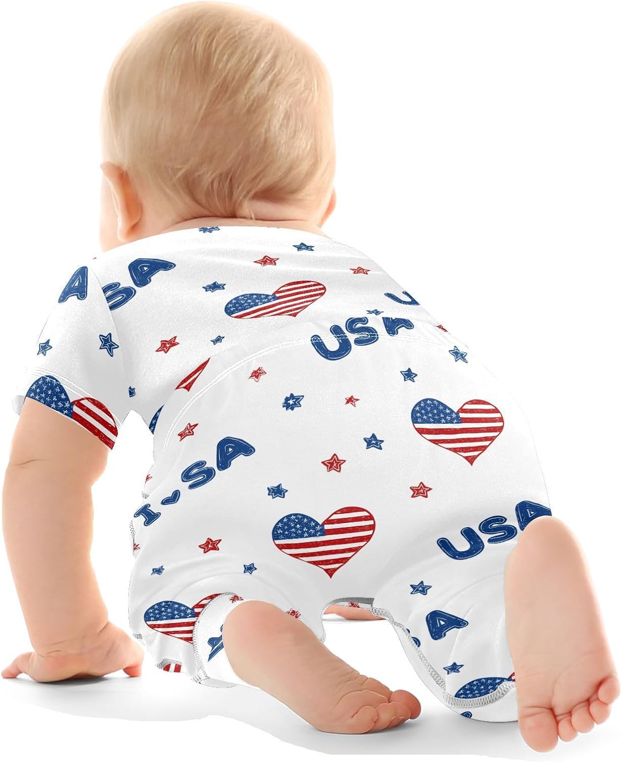 vvfelixl Baby Clothes Patriotic Heart Baby Bodysuits Set Unisex Short Sleeve Babys Pants Sets 0-3M