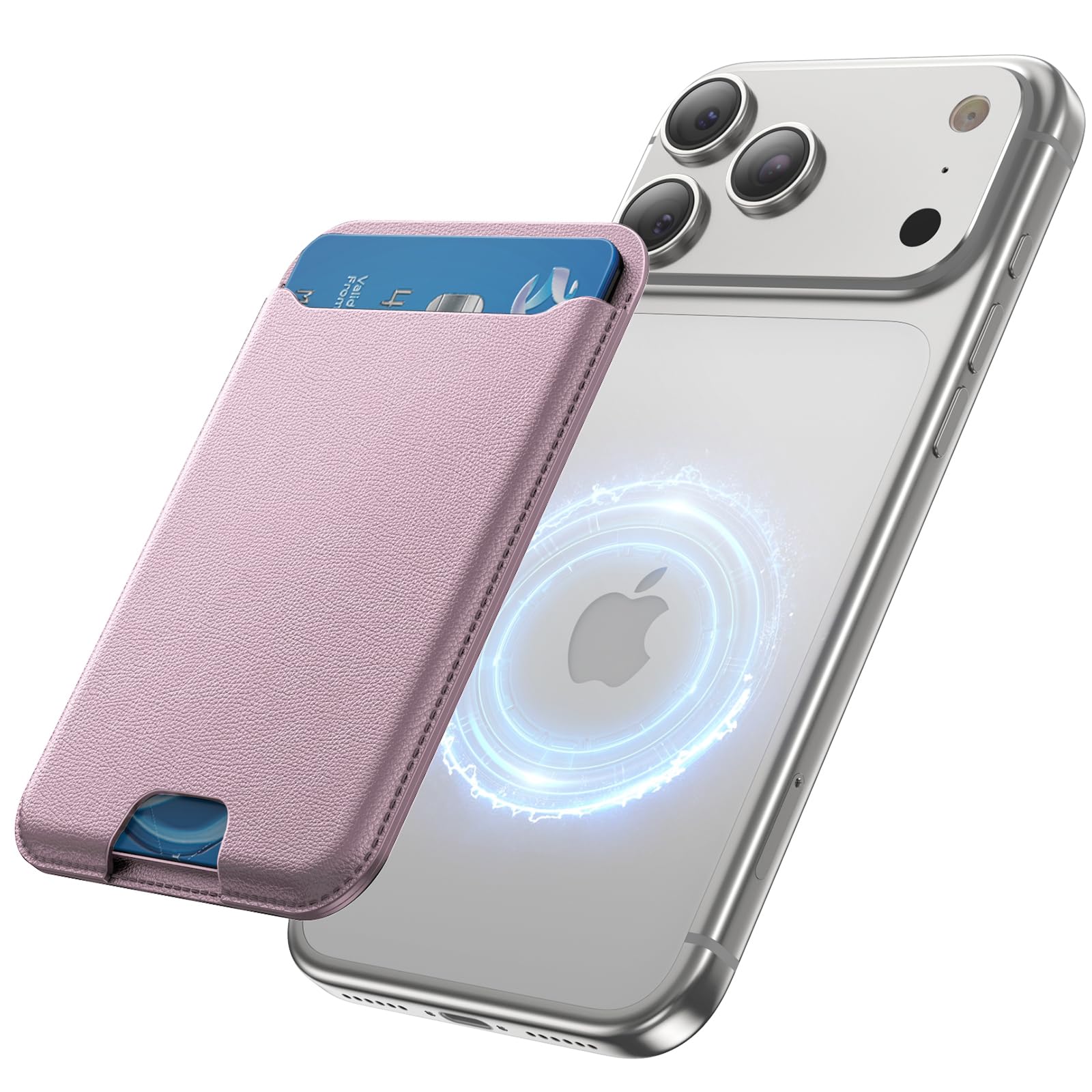 for MagSafe Wallet, 3 Card Holder, Magnetic Phone Slim Wallet for iPhone 17/16/15/14/13/12 Pro Max Plus Air Series,RFID Blocking Vegan Leather,Pink