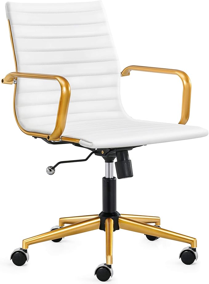 LUXMOD White and Gold Office Chair Modern Executive Desk