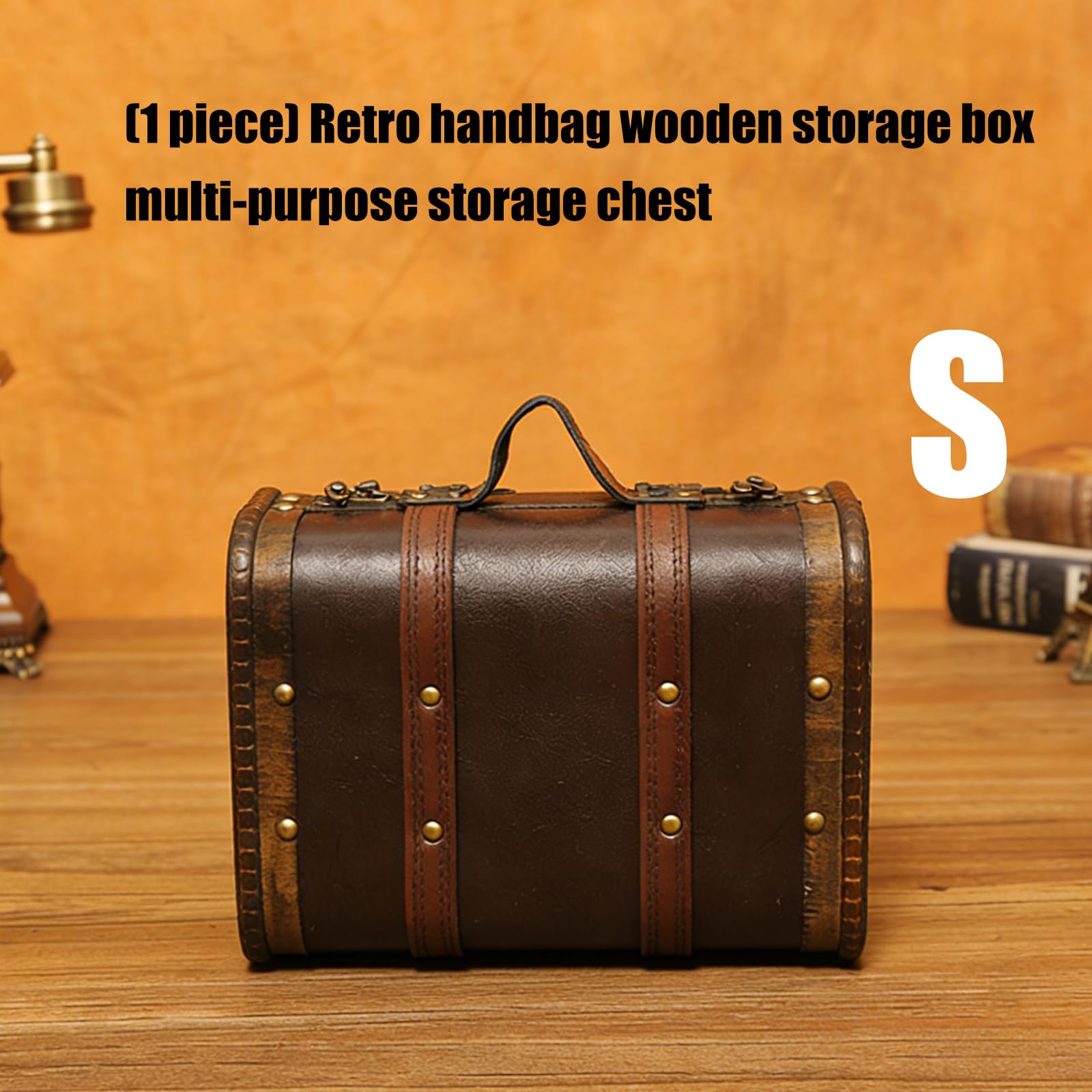 Maletero de Madera con de Piel sintética, Estuche de Transporte, contenedor de Almacenamiento portátil para Joyas, cosméticos y coleccionables, Organizador de Viaje de Madera de Mano
