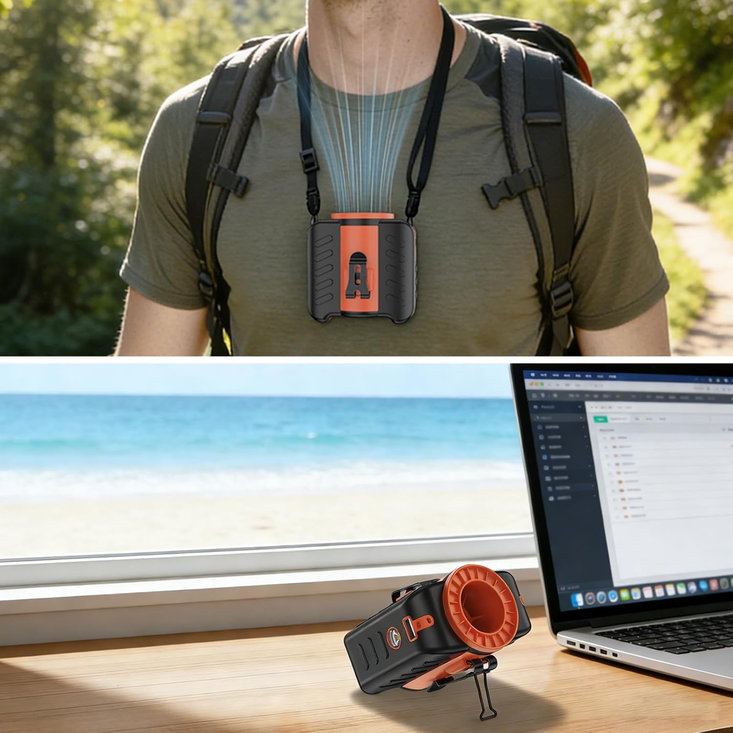 Portable Waist Fan Clip on 5-Speed with MAX 10500RPM Strong Airflow and LED Flashlight, Wearable Belt Personal Fan Rechargeable for Outdoor Camping Jobsite, 8000mAh