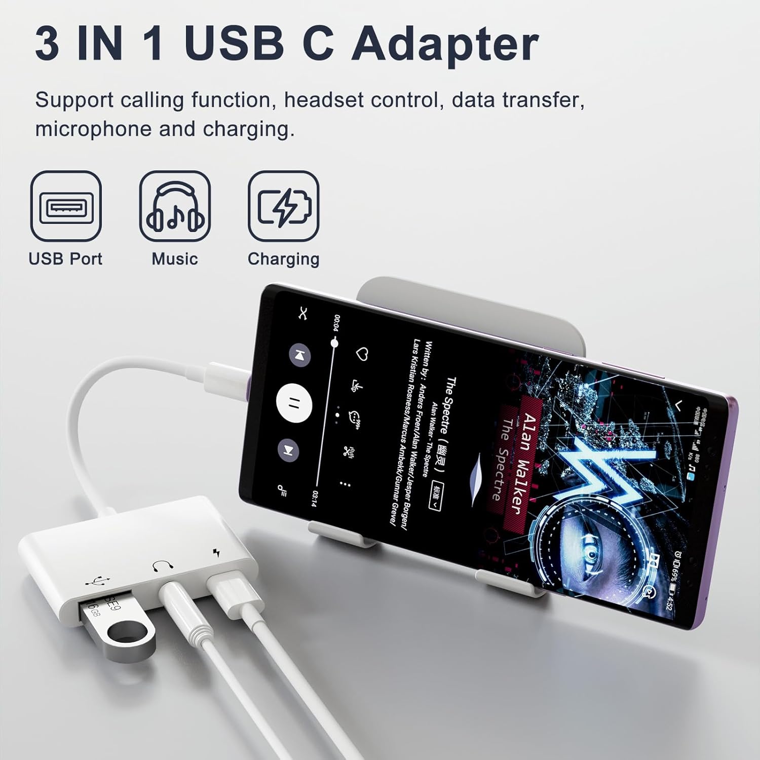 USB C to 3.5mm Jack Headphone Adapter with Charger Port,OTG Cable Adapter, Type C to Aux Audio Earphones Splitter for iPhone Samsung Galaxy S22 Ultra S21 S20 i-Pad Pro Air Pixel 4 Laptops - Image 2