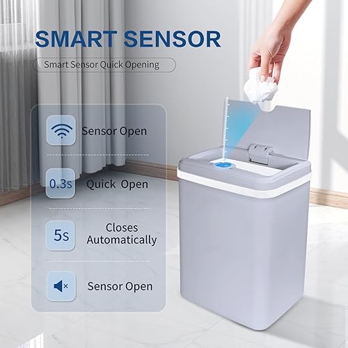 Miniatura 2 de stonespace Basurero automático para baño, 3.5 galones, sin contacto, con sensor de movimiento, cubo de basura inteligente para cocina, oficina, sala