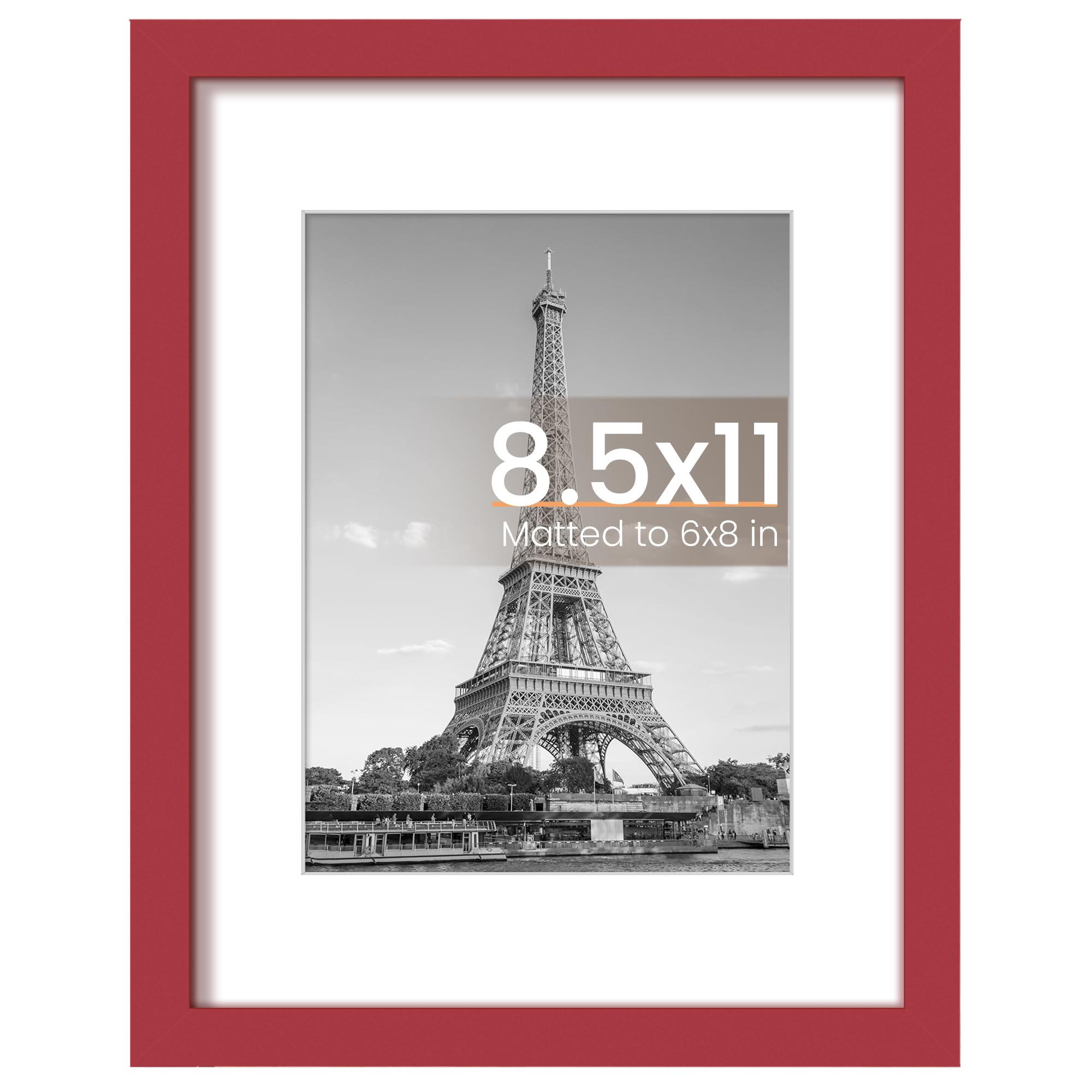 Photo 1 of upsimples 8.5 By 11 Picture Frame, Display Pictures 6x8 with Mat or 8.5 x 11 Without, Wall Hanging Photo Frames, Red, 1 Pack