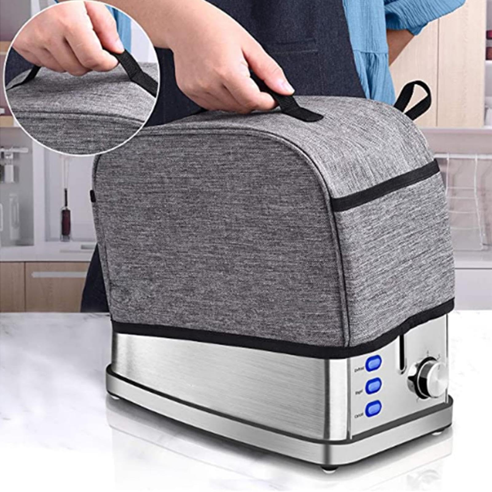Toaster Cover, Toaster Cover for Two Toaster, Durable Appliance Dust Cover with Jam Spreader Cutter and Toaster Tongs, Stylish Protection for Toaster, Fingerprint and Dust Guard, Compact Storage