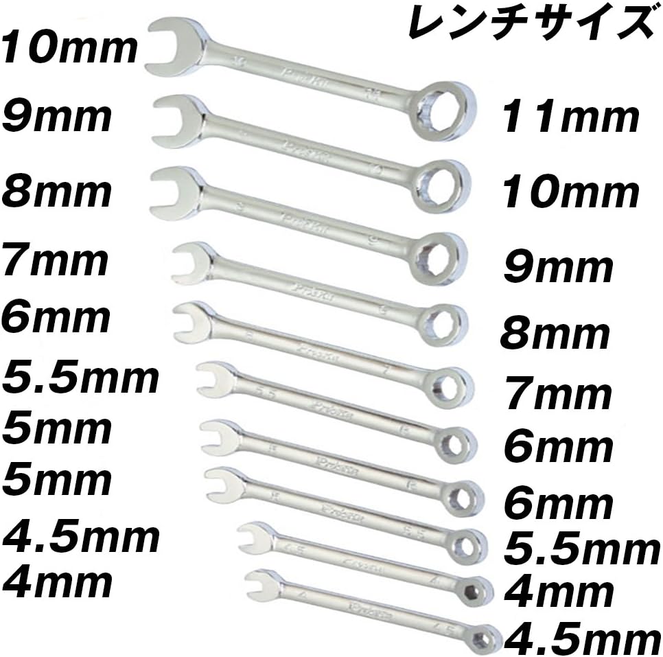 Amazon グランドライン ミニサイズ コンビネーションレンチ 10丁組 4mm 11mm スパナ メガネレンチ メガネレンチ
