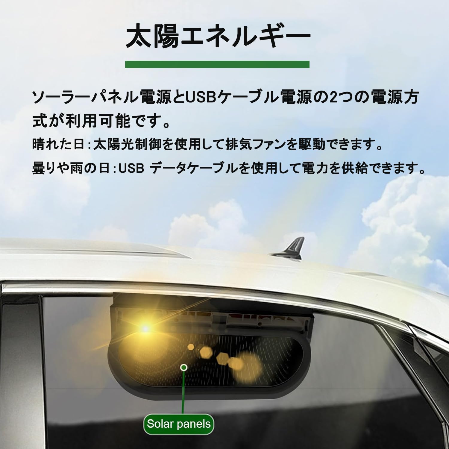 Amazon.co.jp: 車用換気扇 ソーラー&USB給電 車載ファン 車内換気 熱気 