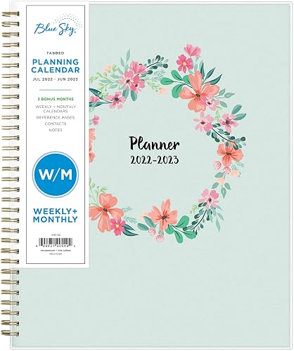 Blue Sky 2022-2023 Academic Year Weekly & Monthly Planner, 8.5" x 11", Frosted Flexible Cover, Wirebound, Laurel (131947-A23)