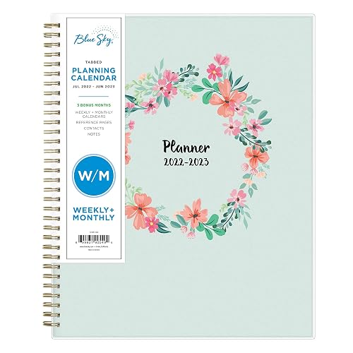 Blue Sky Agenda scolaire hebdomadaire et mensuel 2022-2023, 21,6 x 27,9 cm, couverture flexible givrée, reliure à spirales, laurier (131947-A23)