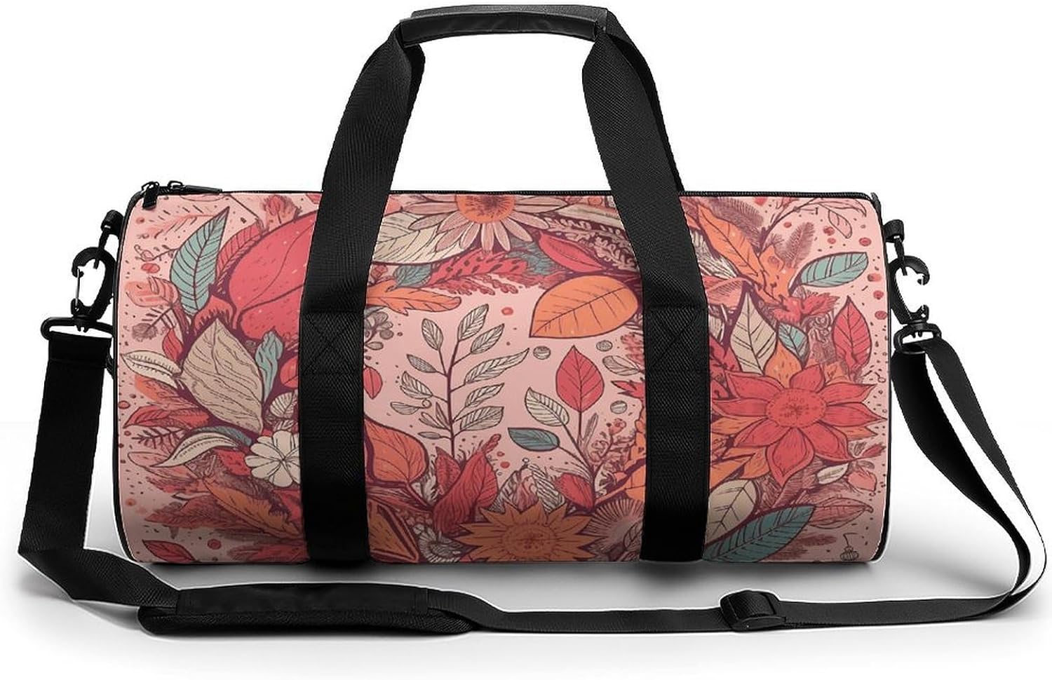 Garland And Leaves Gym Bag Hand-held Fitness Bags Cylindrical Fitness Bag with Shoe Large Compartment Duffle Bags for Travel Sports Unisex