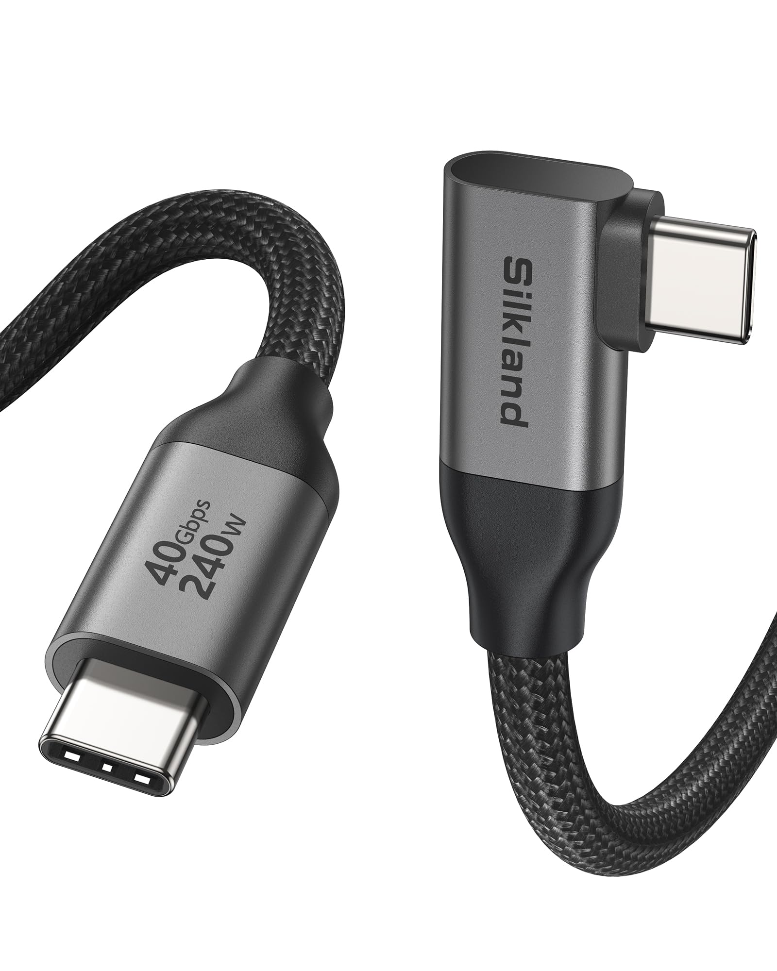 Silkland USB-C Datenkabel 1M 40Gbps USB4, 240W PD 3.1 Schnellladen, Winkel | 8K/6K/5K@60Hz 4K@144Hz HDR Videokabel Typ-C für Thunderbolt 5/4/3 Dock, MacBook, Monitor, PSSD, iPhone17/16, Android Auto, VR