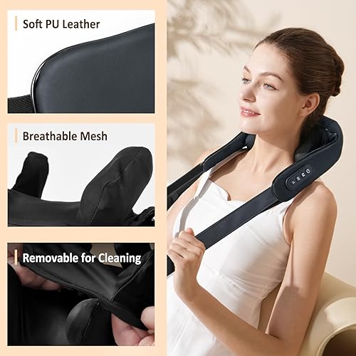 Miniatura 7 de KNQZE Masajeador de cuello con calor, masaje de amasamiento de tejido profundo 4D inalámbrico, almohada de masaje Shiatsu para cuello, trampas,