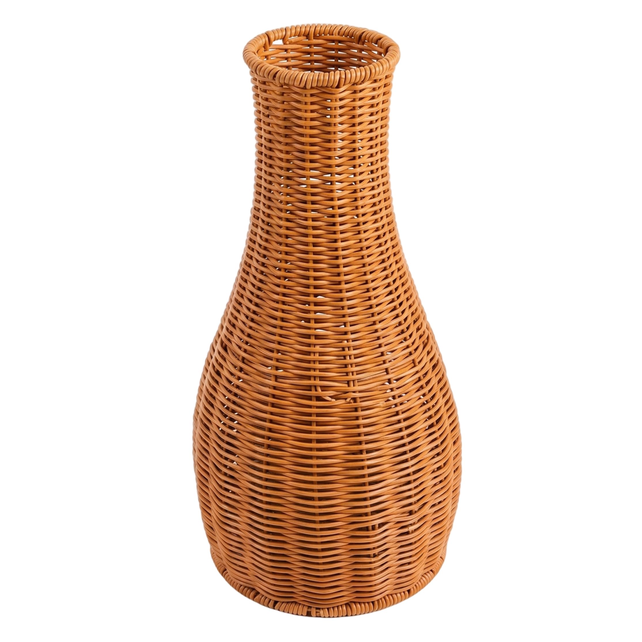 Monwssoe Wicker Vase, Tall Floor Vase Handwoven Rattan-Like Plastic Decor with Vintage Tone for Living Room, Study Room, Bedroom, 3.74×14.17inch