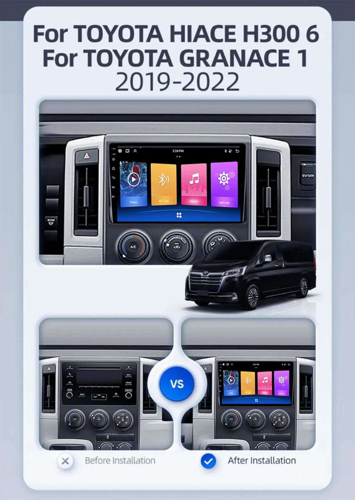 Android 15 Car Stereo 9" Samochód Dla Toyota Hiace H300 GranAce 2019-2022,M110