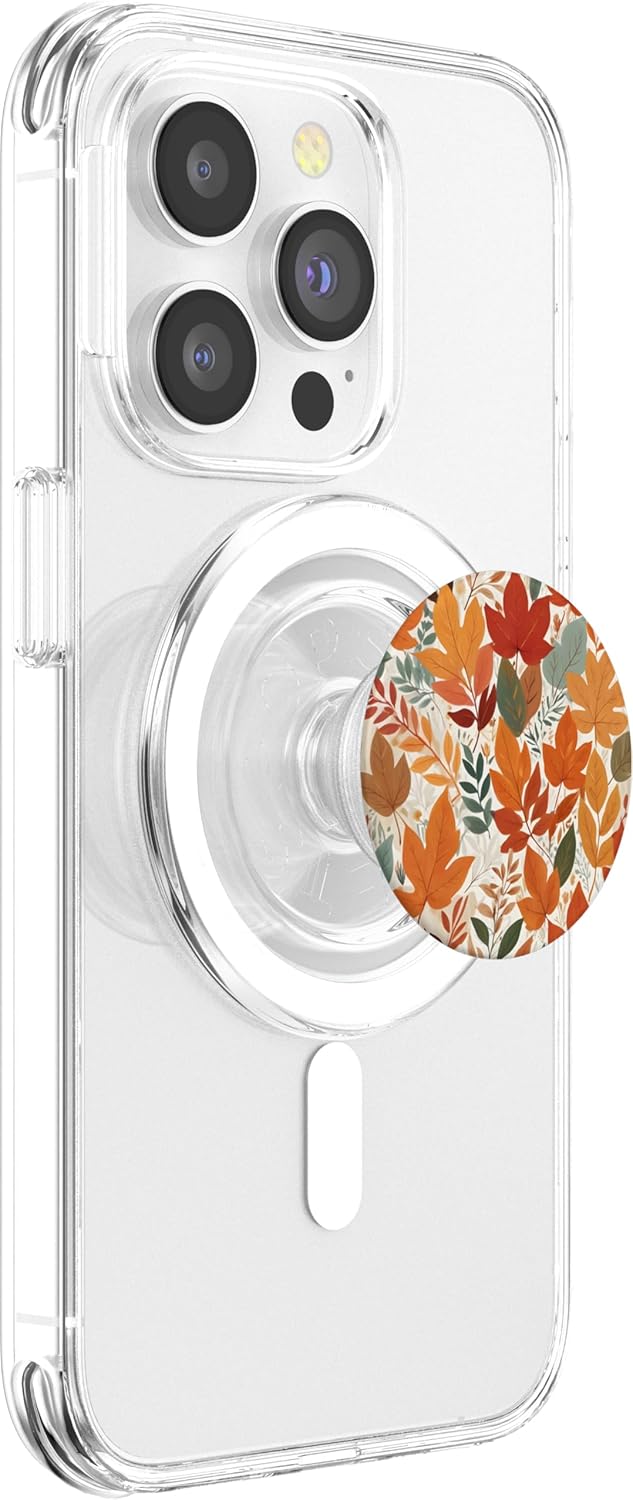 Orange Floral Pattern PopSockets PopGrip for MagSafe