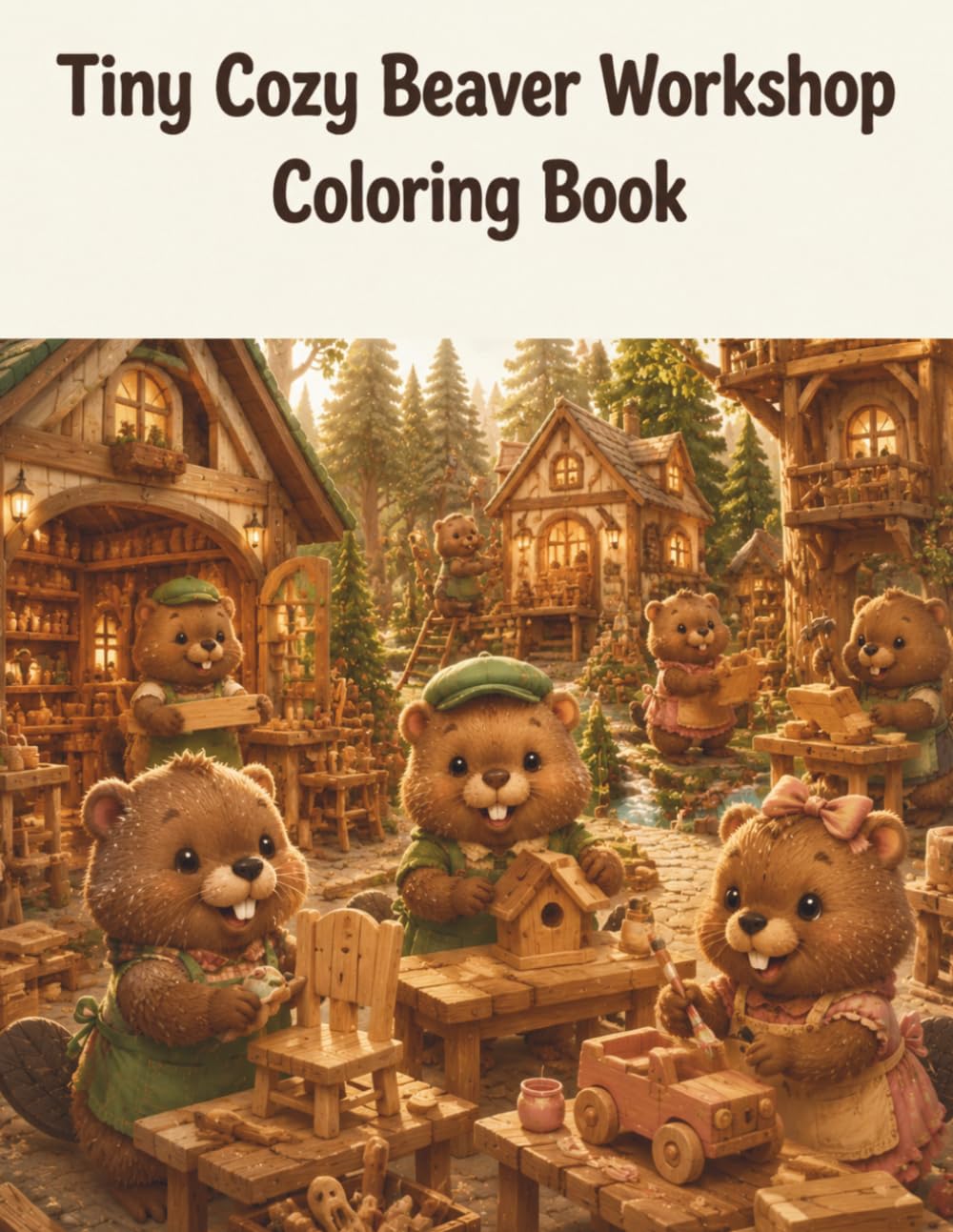 Tiny Cozy Beaver Workshop Coloring Book: Charming Woodland Workshop Scenes with Adorable Beavers