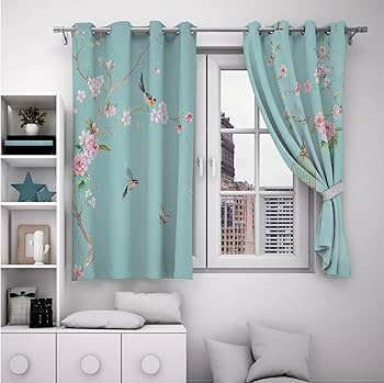 Amazon｜農家の装飾のためのピンクの花の遮光カーテン素敵な鳥は