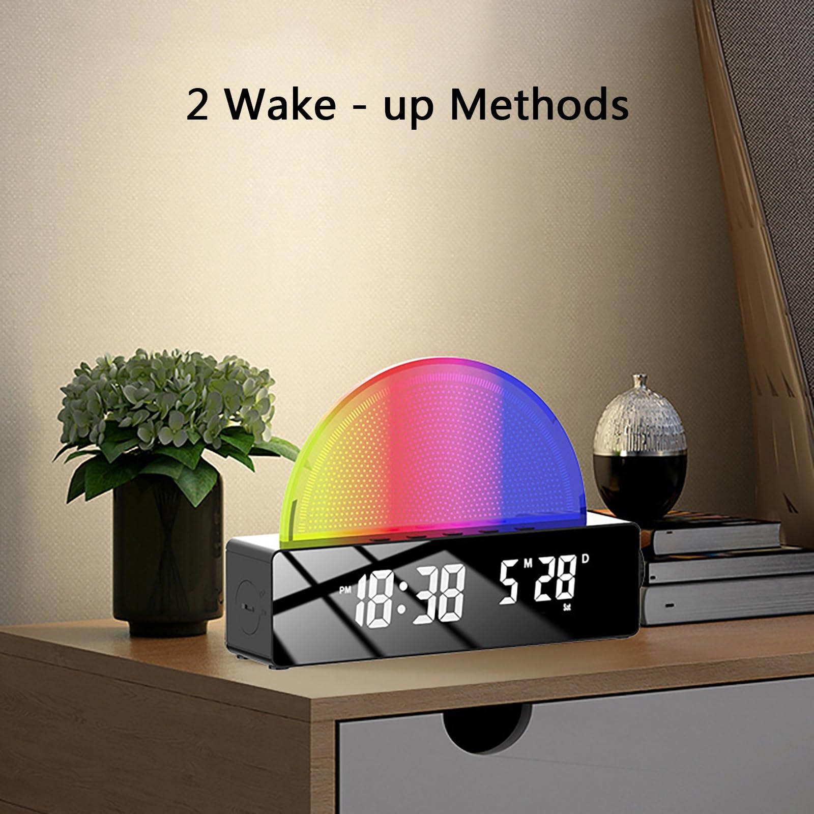 Sveglia con Luce Alba E Doppia Modalità Di Sveglia, Lampada Da Comodino LED con Cambio Di Colore, Display Digitale per Simulazione Naturale Dell'alba e Aiuto Al Sonno(Black)