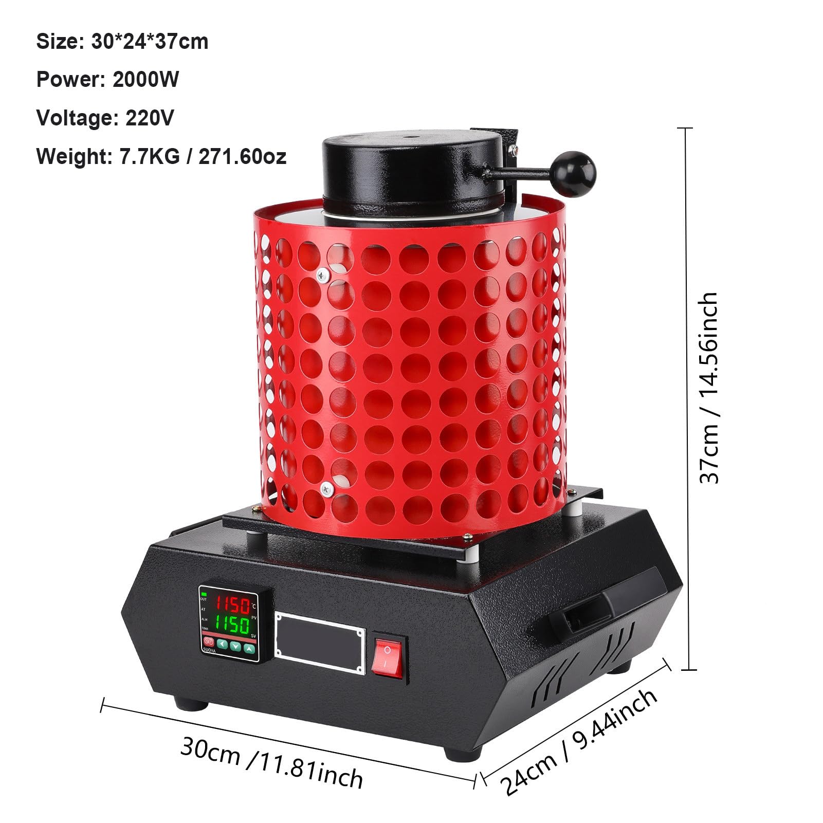 1 kg, 2 kg, 3 kg, 3 kg, elektrisches Gold-Melting, 2000 W, 1150 ℃ / 2102 ℉ PID Schmelzgerät, digitales Metallschmelzgerät mit Graphit zum Schmelzen von Gold / Silber / Aluminium (B,1 kg)