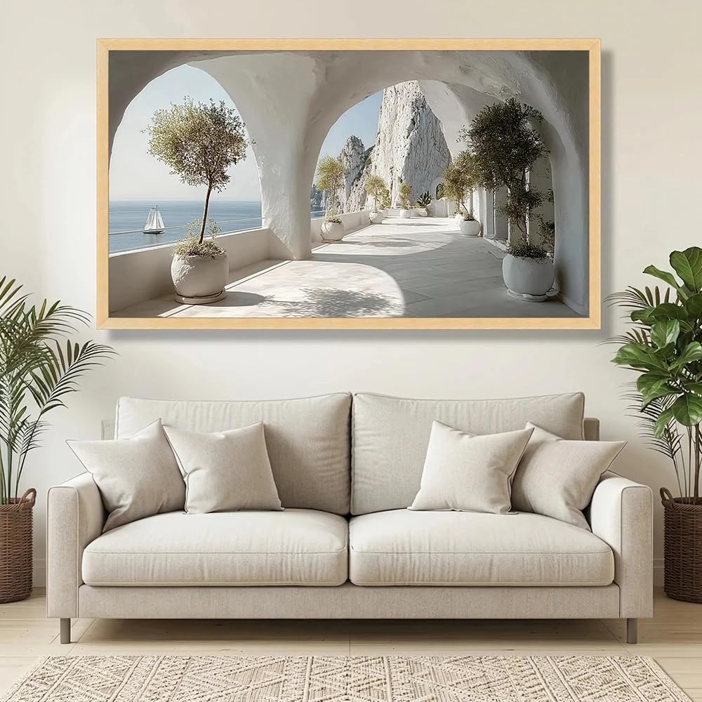 LTjiajuypd Seaside Archway Coastal Ocean View Wall Art,Home Decor, Serene Landscape Canvas Prints(55X110cm)