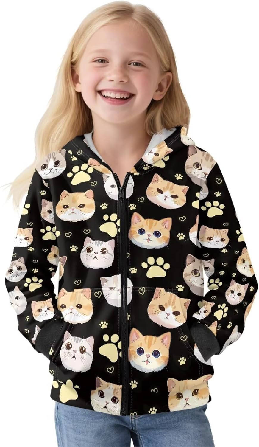 Girl's Zip Up Hoodies Long Sleeve Pullover Sweatshirts Hooded for Unisex Kids with Pockets