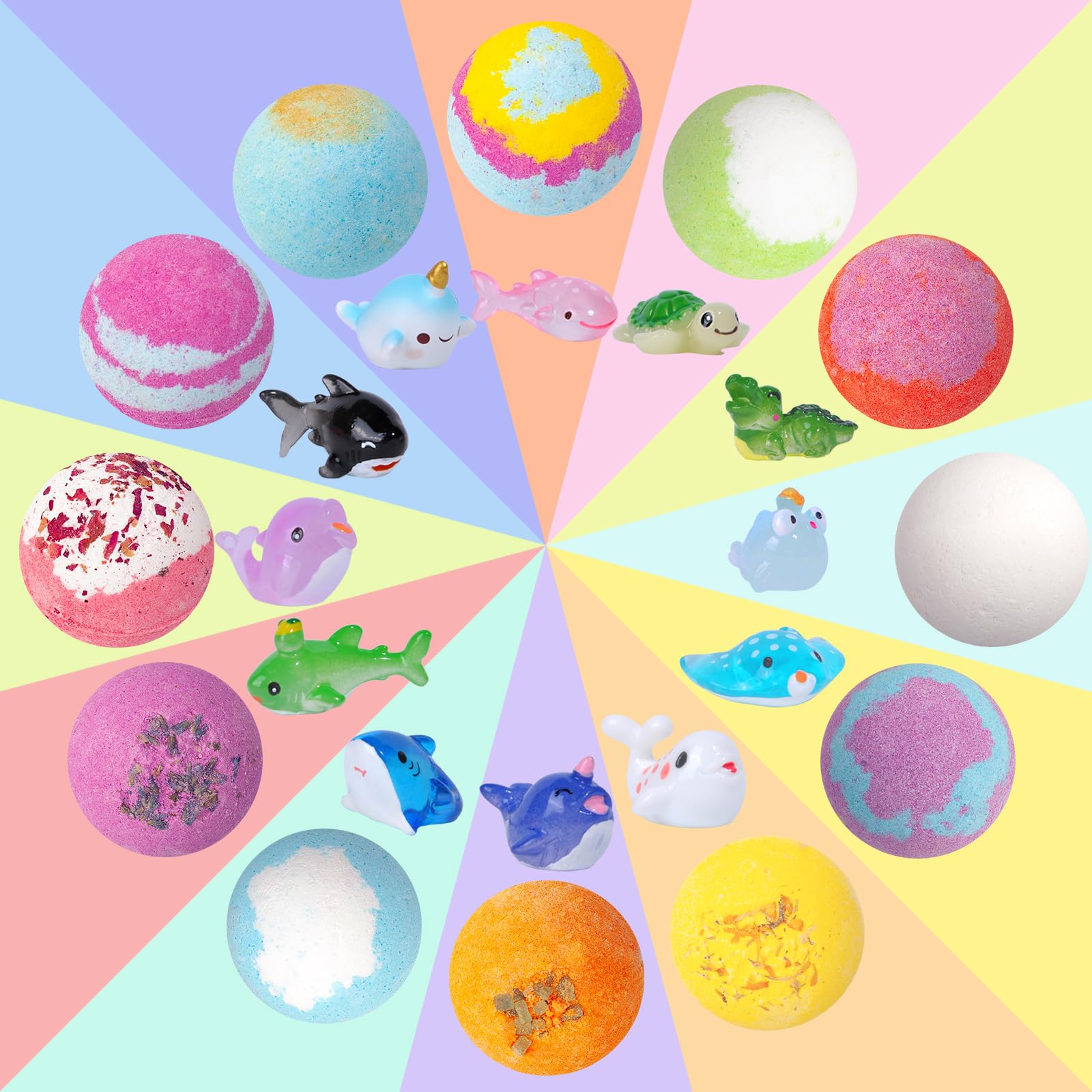 Lot de 12 bombes de bain pour enfants, avec jouet surprise à l'intérieur, en mousse naturelle et biologique, cadeaux pour garçons et filles