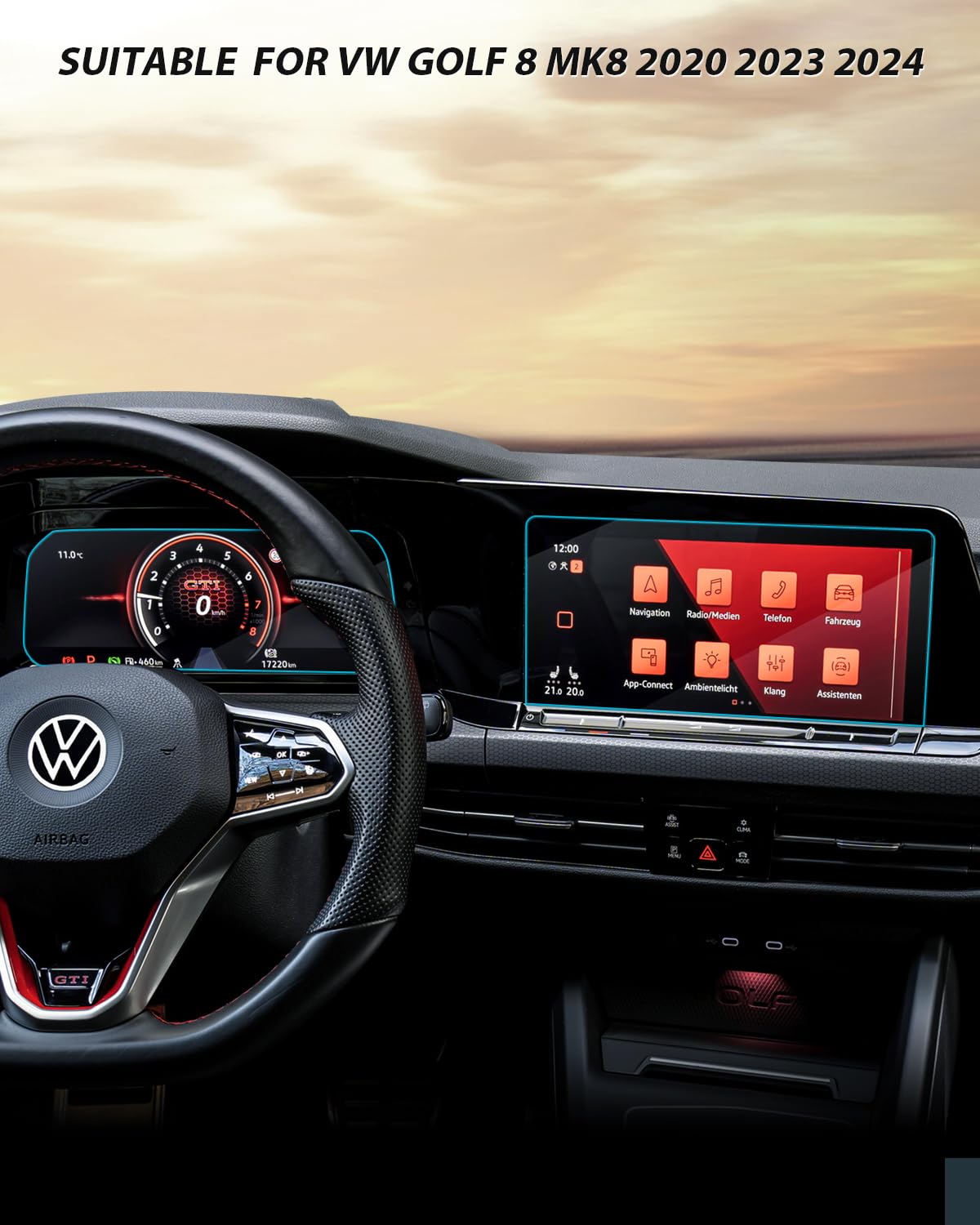 Pellicole Protettive per Display VW Golf 8 MK8 GTI GTD GTE 2020-2024, Vetro Temperato