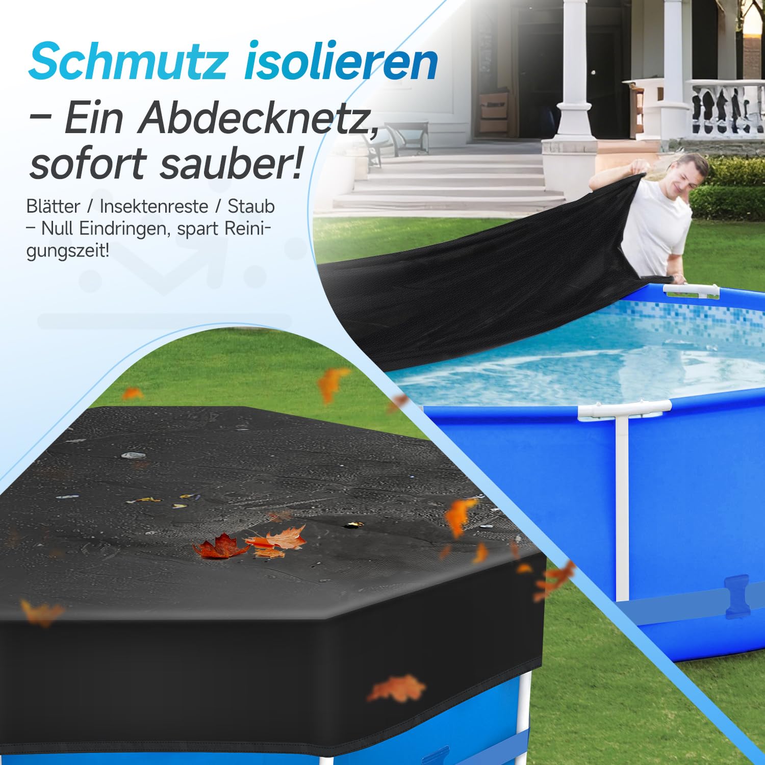 Sekey Poolabdeckung Rund 366 cm – Passend für Runde Stahlrahmenbecken | Verstellbare Schnallen & Klettverschlüssen | Wind- & Staubdicht | Reißfestes Hochdichtes Abdeckplane | Schwarz