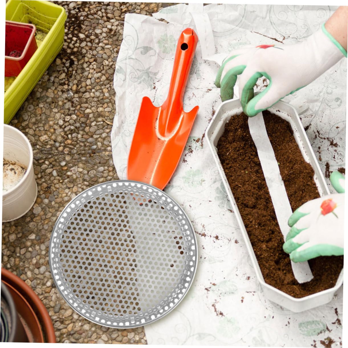 CHILDWEET Garden Sieves Soil Sifter Fine Mesh Stainless Steel Soil Filter for Outdoor Use