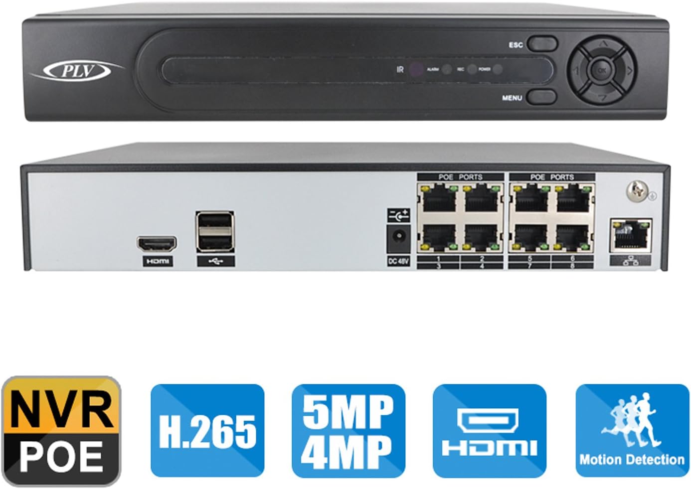 8-Channel 4MP 4-Channel 5MP Full HD PoE NVR H.265/H.264 4K HDMI Network Surveillance Video Recorder for CCTV Security IP POE Camera,ONVIF,Motion Detection, Support up to 6TB HDD(Not Includ)(48V))