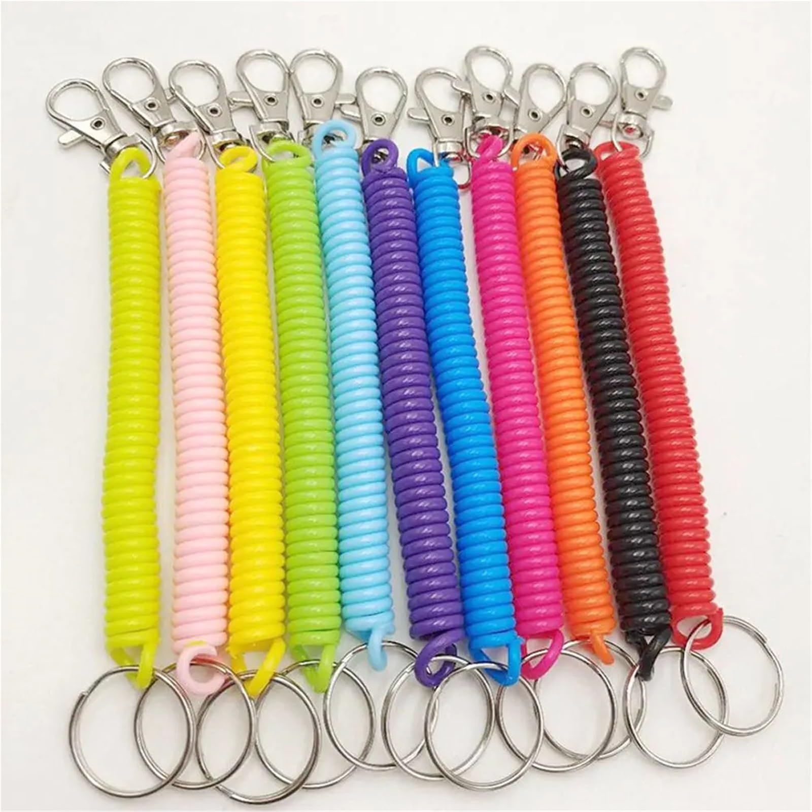 Metalowy brelok, Elastyczny brelok do kluczy 100 szt. Opaska na nadgarstek unisex elastyczna smycz sprężynowa zapobiegająca zgubieniu liny breloczek spiralny(Purple)