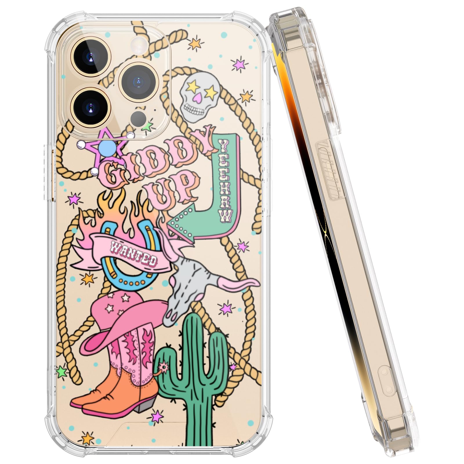 LMA Western Retro Phone 16 Plus Case Cactus Bull Skull Horseshoe Cases Giddy up Cowgirl Collage Ranch Countrygirl Boots Vintage Compatible with iPhone