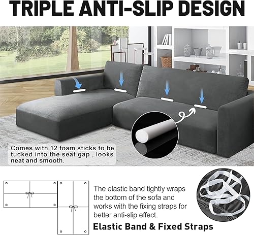 Miniatura 4 de Arfntevss Fundas de terciopelo para sofá modular en forma de L, 2 piezas, súper elásticas, suaves, en forma de L, juego de fundas modulares para
