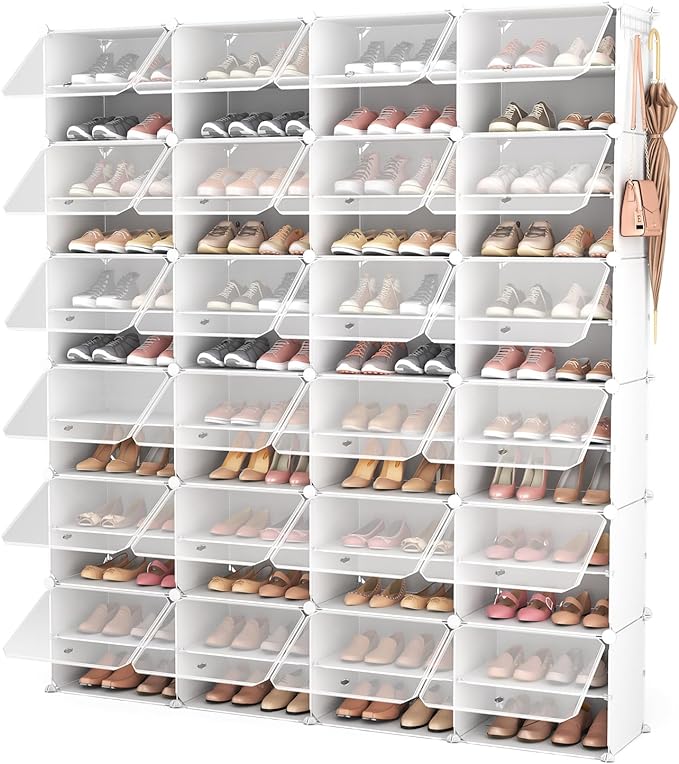 ROJASOP Shoe Storage Cabinet, 12-Tier Shoe Organizer 96 Pairs Extra Large Plastic Shoe Rack with Covers Portable Shoe Rack Organizer with Doors Big Shoe Rack for Closet Entryway Bedroom