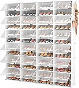 ROJASOP Shoe Storage Cabinet, 12-Tier Shoe Organizer 96 Pairs Extra Large Plastic Shoe Rack with Covers Portable Shoe Rack Organizer with Doors Big Shoe Rack for Closet Entryway Bedroom