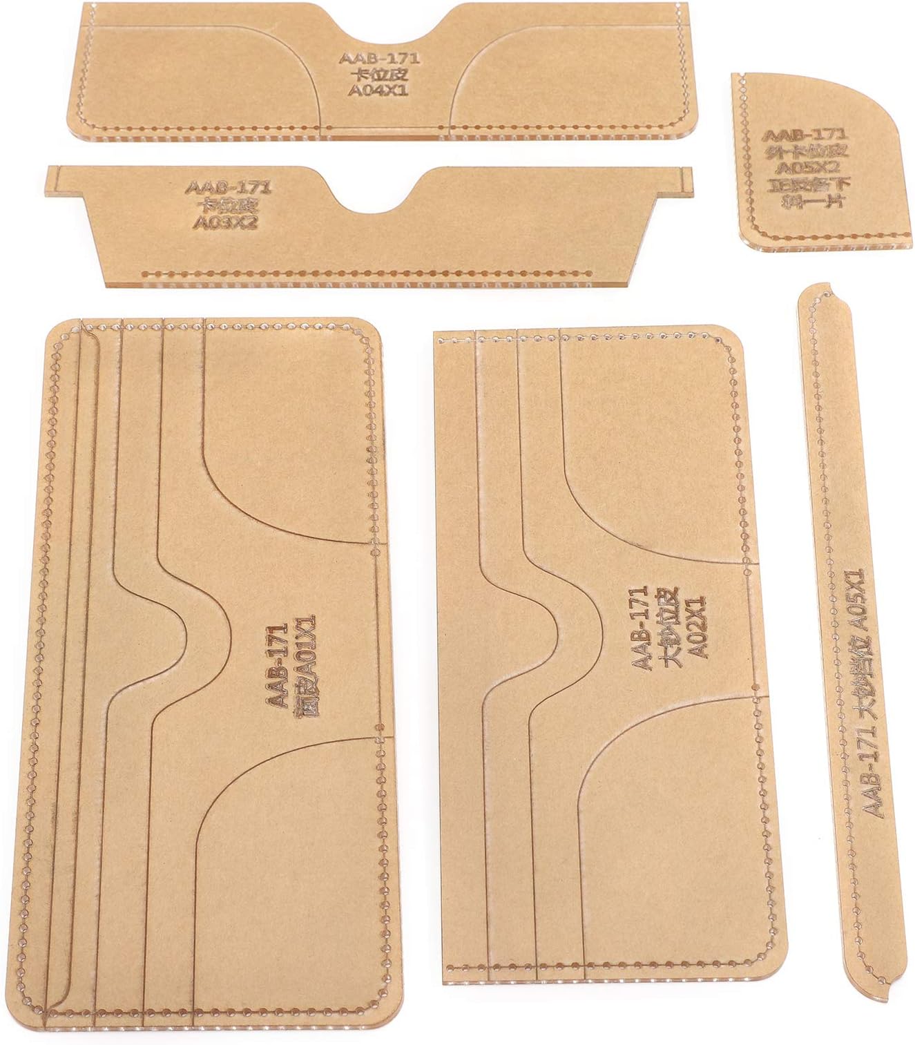 6Pcs Short Wallet Leather Pattern Acrylic Purse Making Stencil Template Kit Bag Template Hand‑Made Leather Craft Tools
