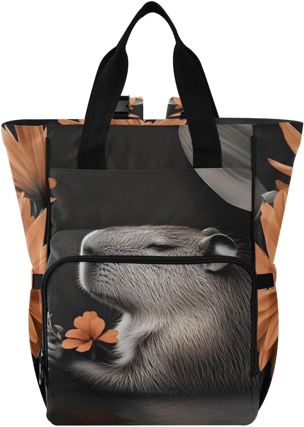 Diaper Backpack Art Photo Capybara Print with Insulated Feeding Bottle Pocket, Mommy Nursing Baby Essentials Organizer for Travel Daycare with Stroller Straps