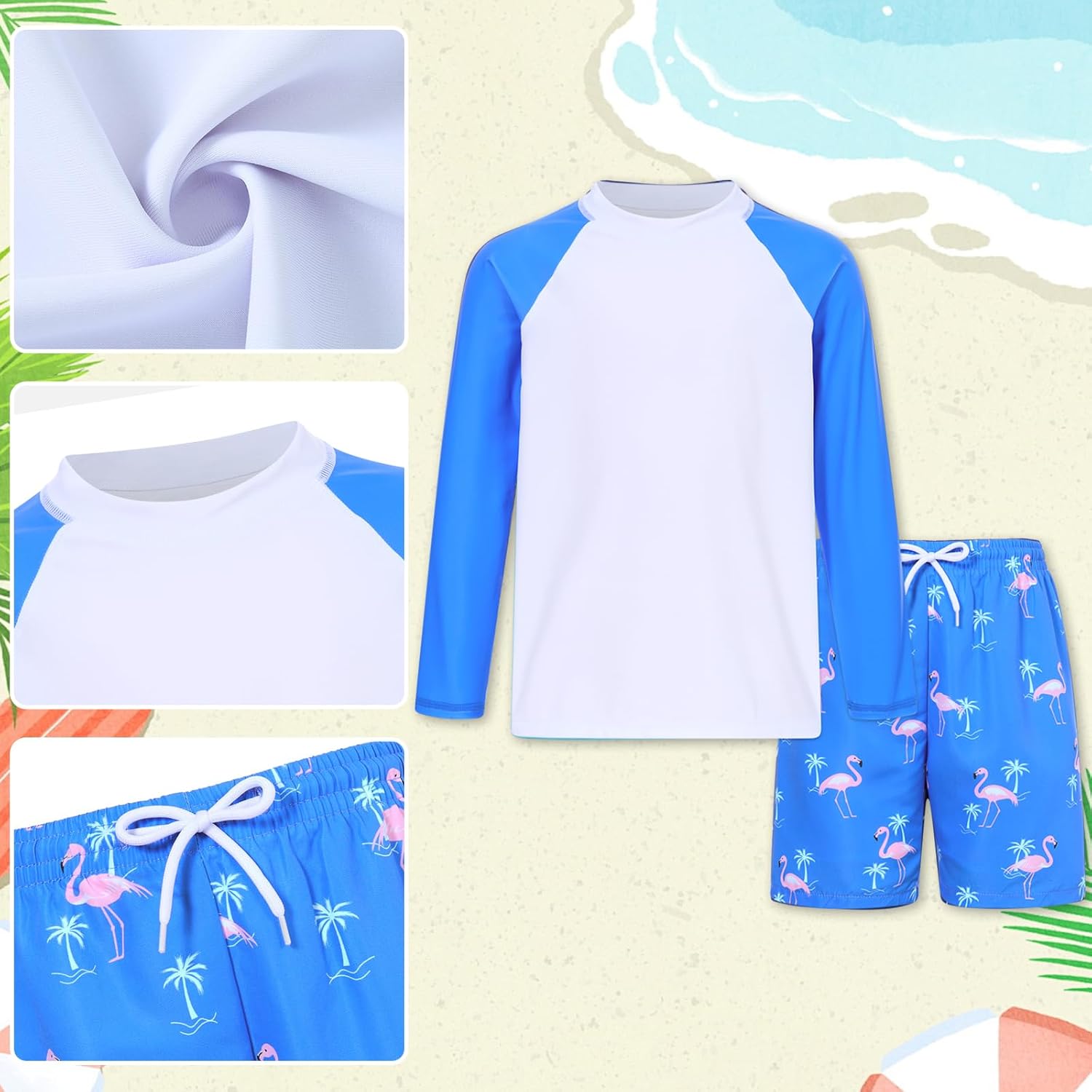 Boys Long Sleeve Rash Guard Swimsuit Kids 2-Pieces Bathing Suits Set - Image 2