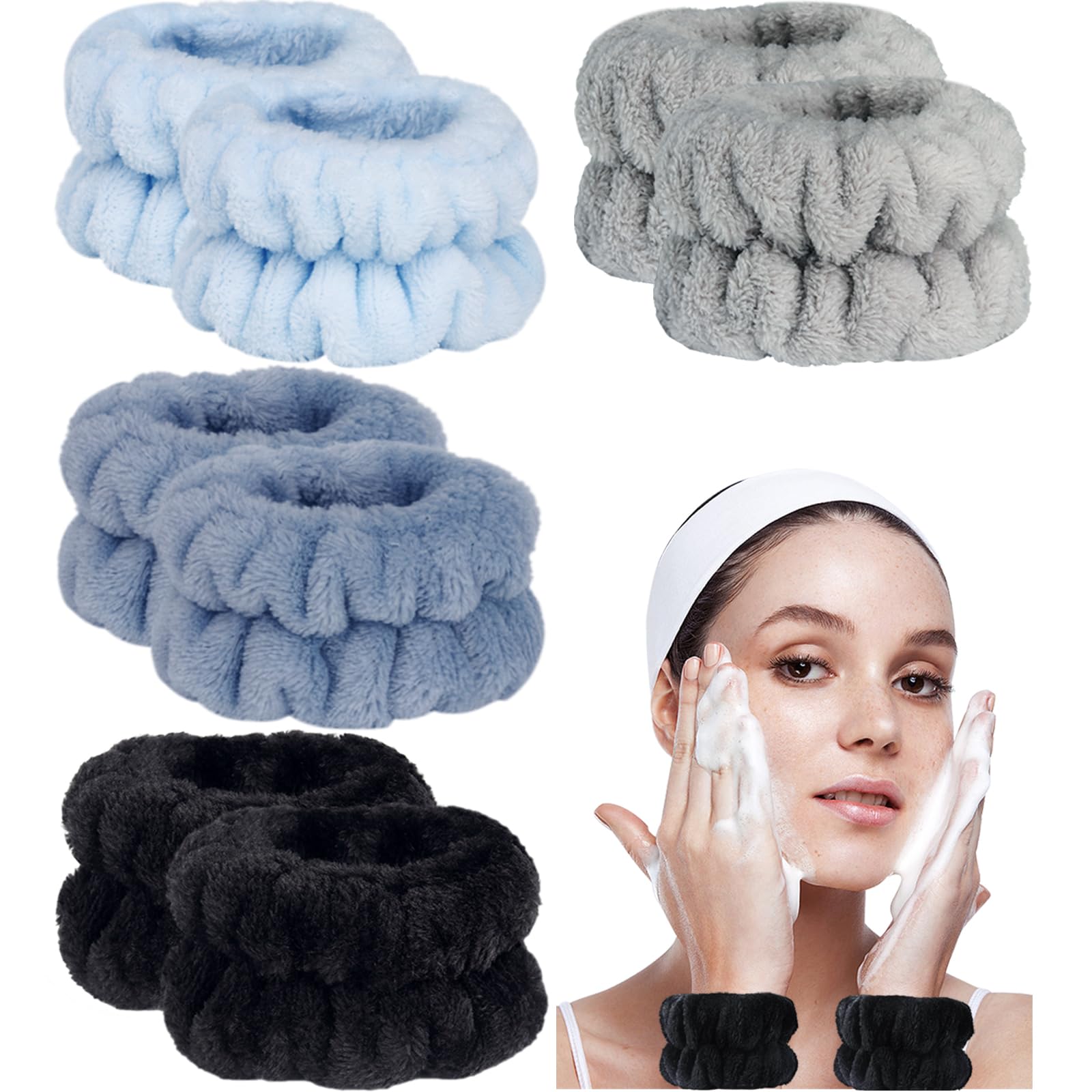 8pcs Wrist Bands for Washing Face, Absorbent Face Washing Wristbands, Microfiber Women's Spa Wrist Towels, Stretchy Wash Band for Man, Prevent Water