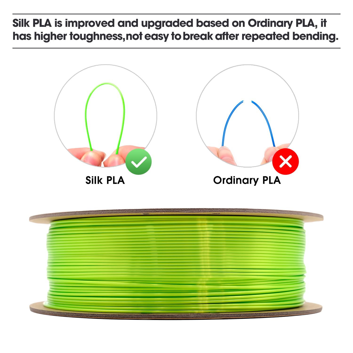 eSUN Filamento PLA Seta 1.75mm, Filamento PLA per Stampante 3D Lucido Serico, Precisione Dimensionale +/- 0.05mm, Bobina da 1KG (2.2 LBS) Filamento per Stampa 3D per Stampanti 3D, Seta Verde Chiaro