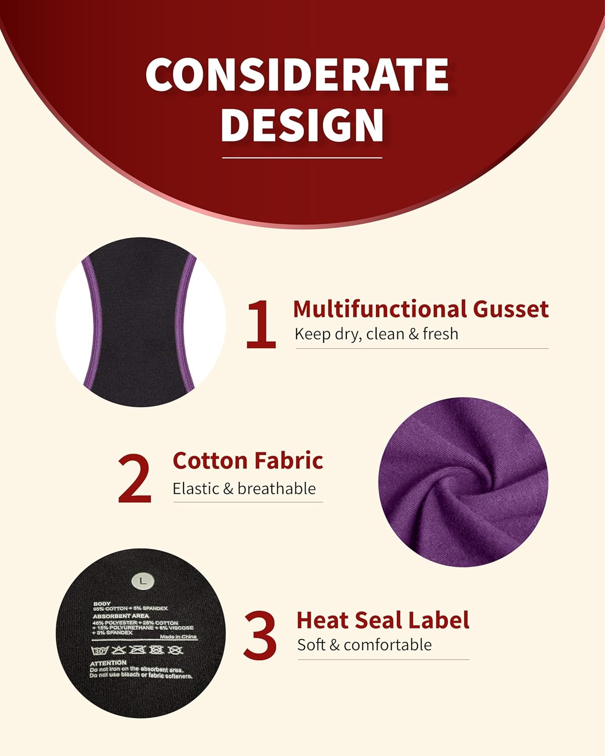 Washable Incontinence Underwear for Women 2 oz Leak Proof Absorbent Briefs for Postpartum Bladder Leakage 1 Pack (Berry, 2XL) - Image 7