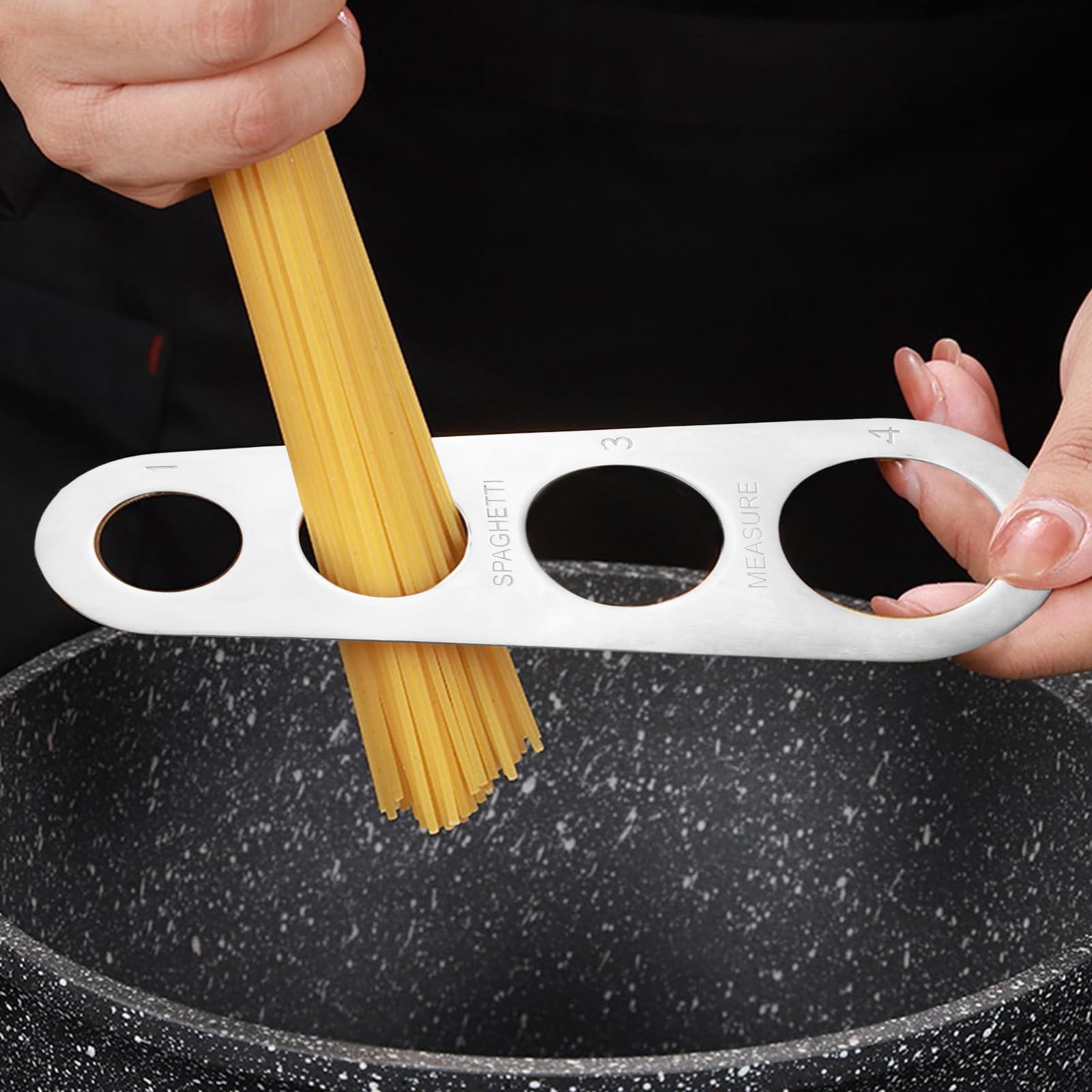 Pinza Spaguetti, Set de Servidor de Pasta, Pinzas para servir pasta de acero inoxidable, Pinzas de Cocina Tomar Pasta, servidor de espagueti y pinzas, Medidor de Espaguetis de 4 Agujeros