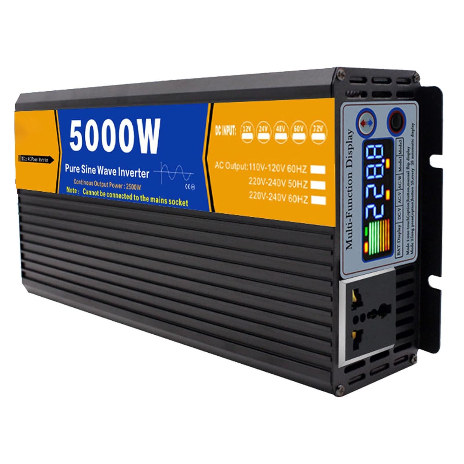 Inversor de Onda sinusoidal Pura de Alta eficiencia, con Pantalla LED y Tomas de AC, Potencia máxima de 3000W/4000W/5000W/6000W/8000W,para Casas rodantes Camping 5000w-24v