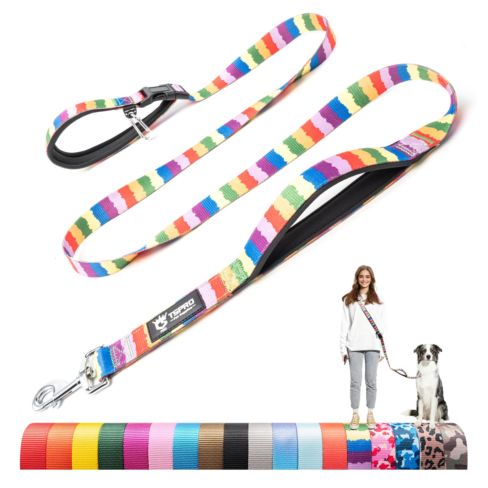 TSPRO Hands Free Dog Lead with Padded Handle & Safety Metal Buckle, Adjustable Durable Lead for Walking & Running, Medium to Large Dogs (Multicolor) â image 1