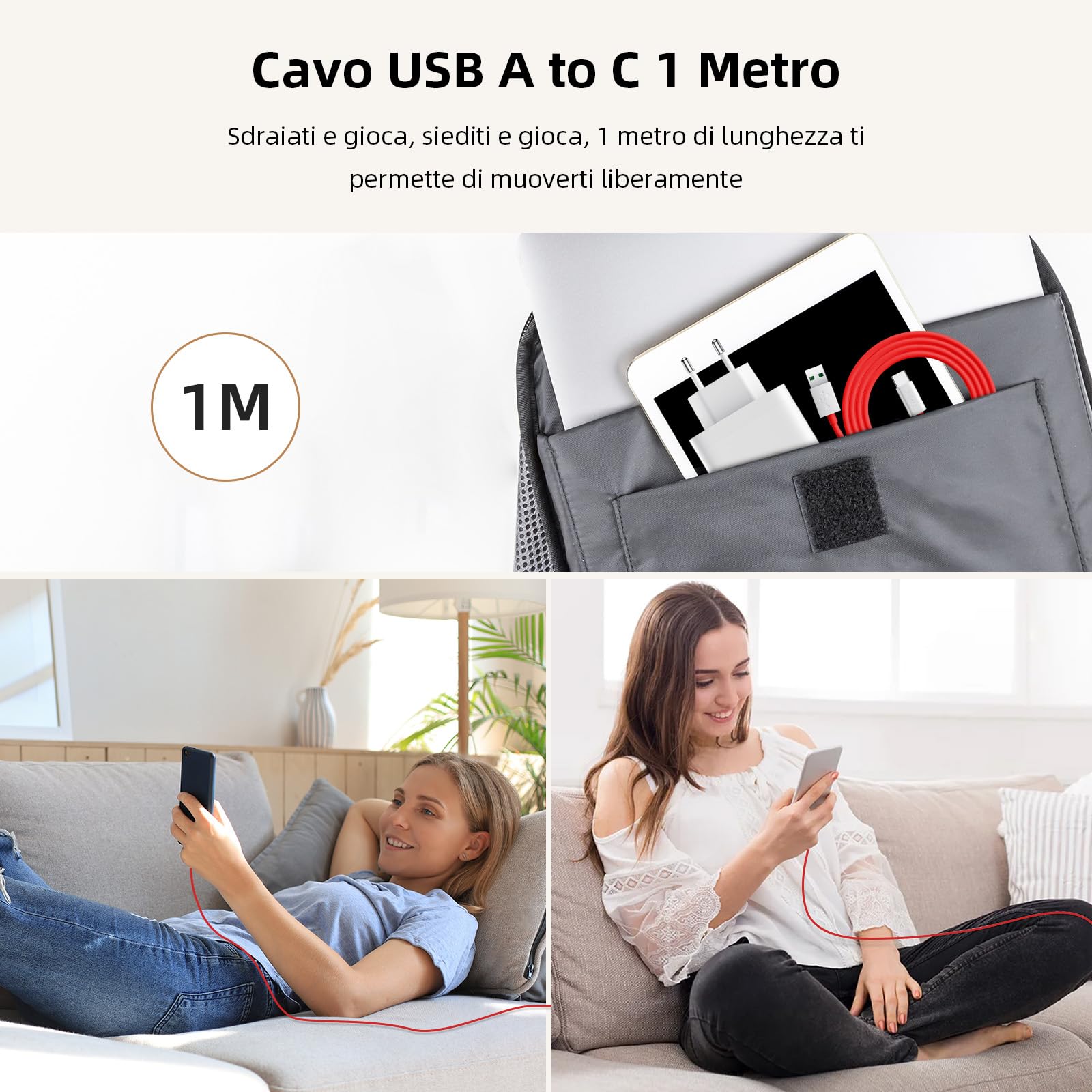 Caricatore Rapido 45W SUPERVOOC Con Cavo USB C 1m Per Realme, Oppo, Oneplus (Serie 14, 13, 12, Narzo, Reno, A, Nord)