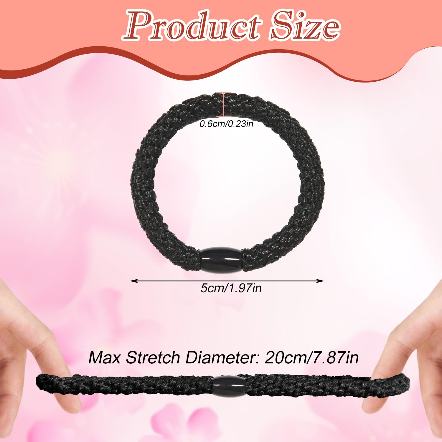 Hair Elastic Bands for Women and Girls Pack of 15 Black Thick and Thin Hair Ties, No Metal Braided Hair Bobbles - Image 2