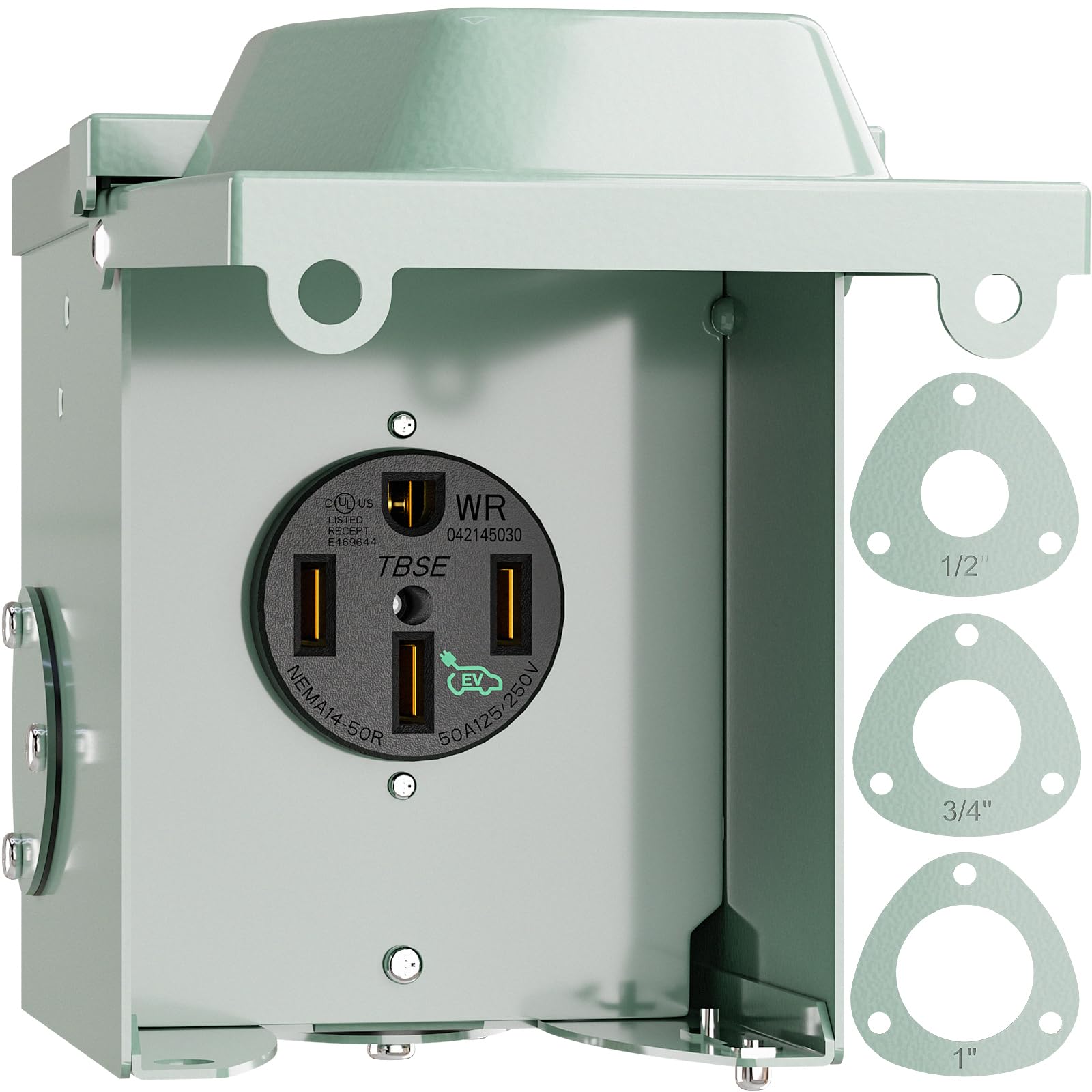 BEBOBLY 50 Amp 125/250 Volt EV Power Outlet Box, NEMA 14-50R EV Charging Receptacle Outlet, Lockable Enclosed Outdoor Plug, Electrical Receptacle Panel, Weatherproof Temporary Hookup for RV Camper Car