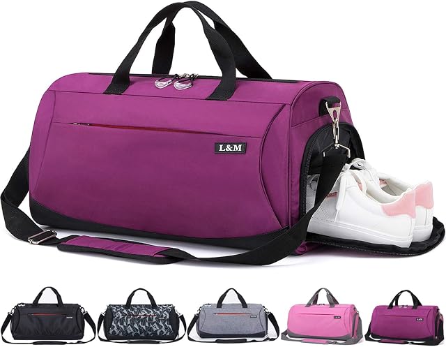 KASIBON Sports Gym Bag with Shoes Compartment and Wet Pocket, Travel Duffle Bag for Men and Women