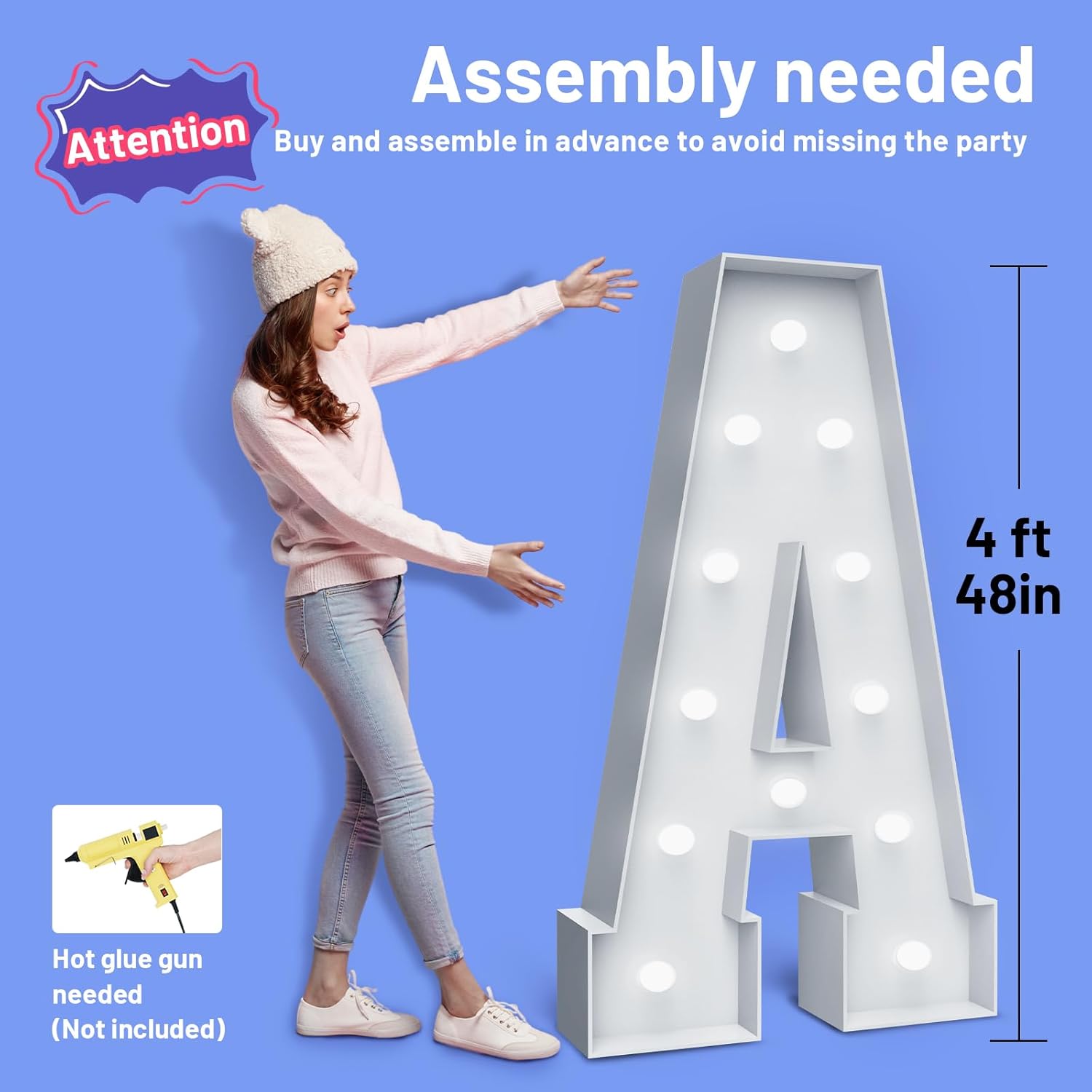 4FT Marquee Light Up Numbers - Cool White Light Up Number 6 with Fixed Water Bag, Party Decoration Large Marquee Lights Up Numbers can Be Used for Wedding Decoration, Birthday Party Deco