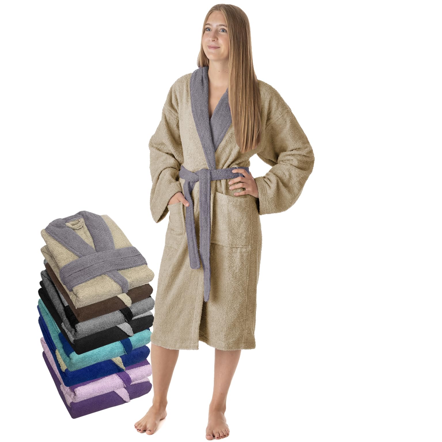 LEBENGOOD Damen-Bademantel aus 100% amerikanischer Frottee, 450 g/m², Bademantel, weich, saugfähig, Unisex, OEKO-TEX